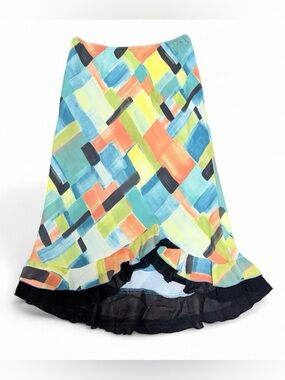 Ashley Stewart Multicolor Geometric Print Flounce Skirt